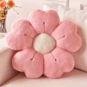 Soft Plush Daisy Flower Throw Pillow - Cozy Decorative Cushion for Bed & Sofa, White/Pink, Adorable Floral Desig