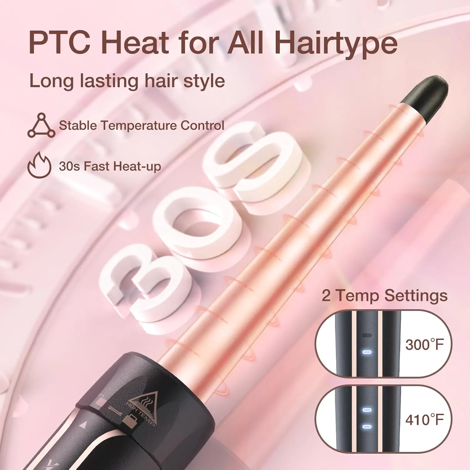 5 in 1 Curling Iron with Thermal Brush and 4 Interchangeable Ceramic Barrels(1/2 to 1 1/2 inch), Curling Wand Set with Flat Iron - Image 5