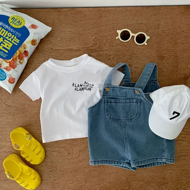 2024 Summer Baby Clothing Set Toddler Girls Clothes Suit Infant Tee and Denim Overall Boys Outfit - Image 6