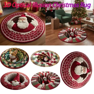 40cm Christmas Decorations 3D Rug Xmas Optical Illusion Rug Cute Christmas Rug for Holiday Living Room Bedroom Christmas Decor