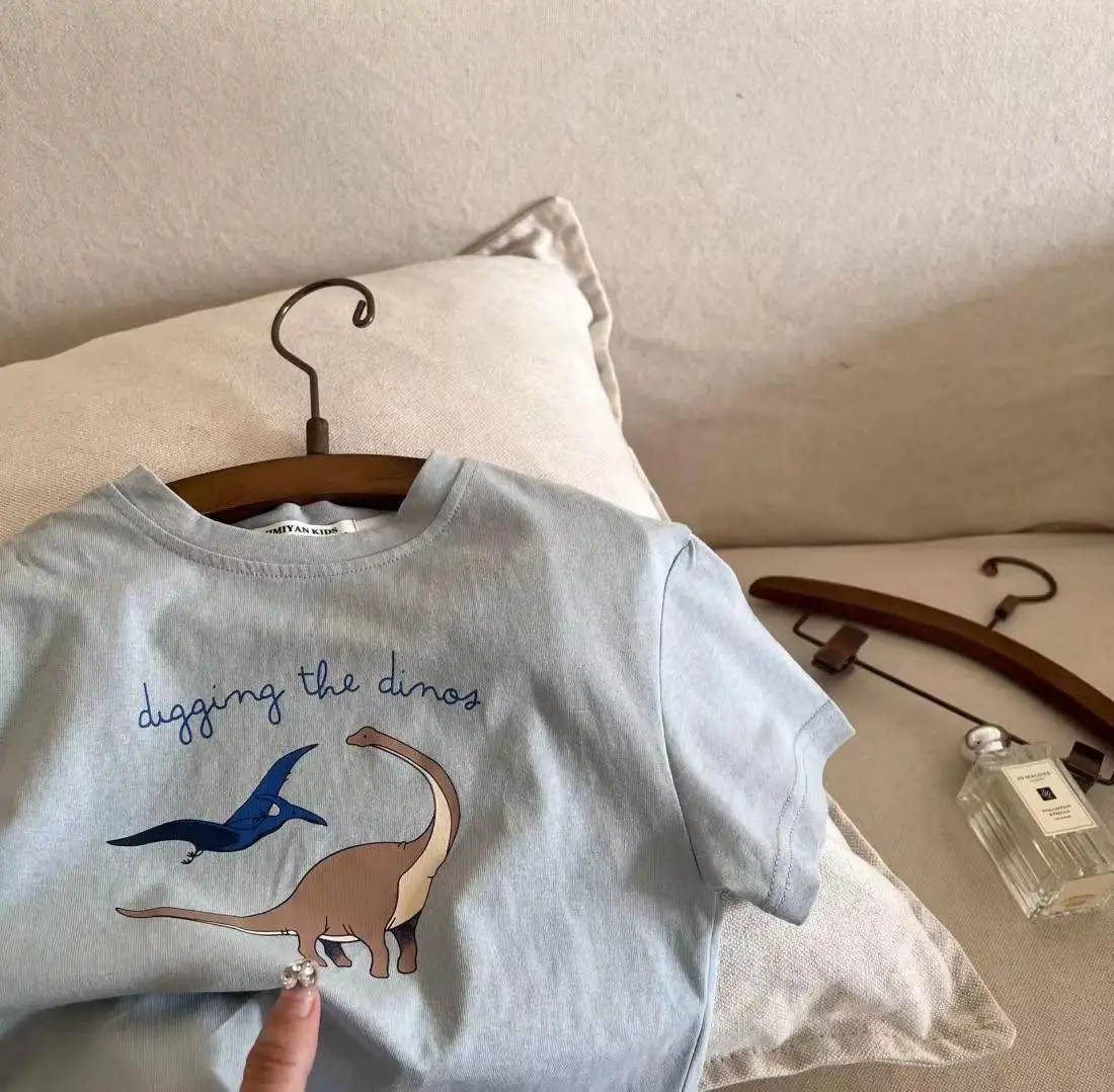 Kids Casual Loose Clothes New Child Short Sleeve Tops Round Neck Base Shirt Pure Cotton Tops Baby Clothing Dinosaur Print Tees - Image 6