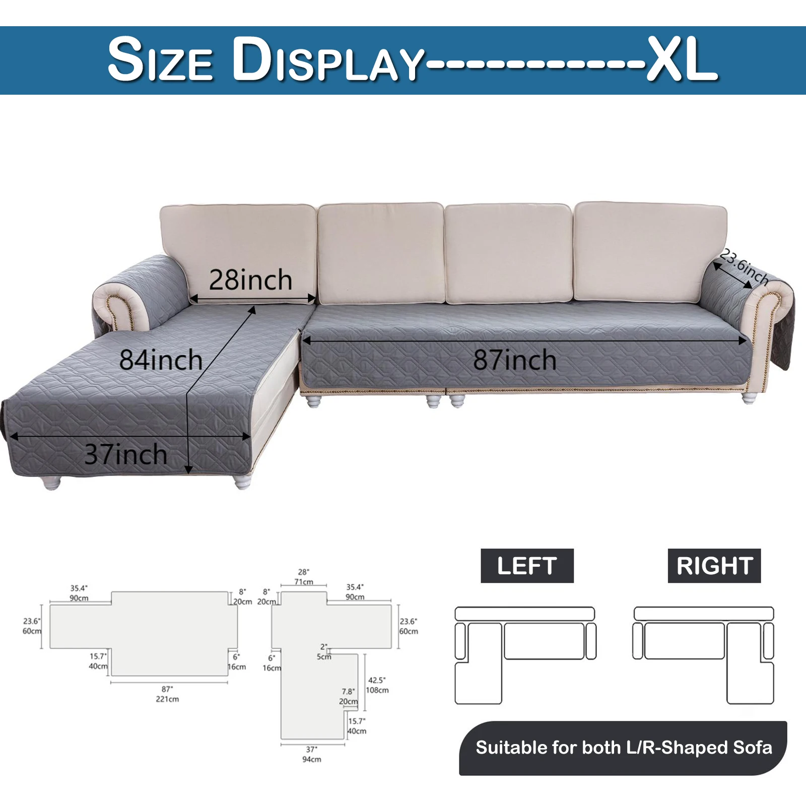 100% Waterproof Sectional Couch Covers 2 Pcs Quilted Slipcover Reversible L-Shape Sofa Covers for Living Room Pet Mat Protector - Image 3