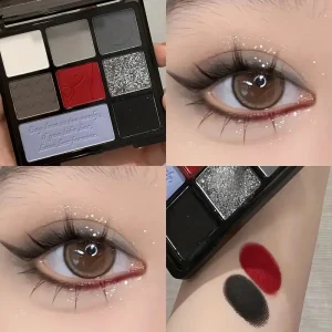 Dark Retro Eyeshadow Palette, Rich Color Wild rose Eyeshadow, Matte Pearl Gothic Black and Red Contrast Smoky Eyeshadow Palette