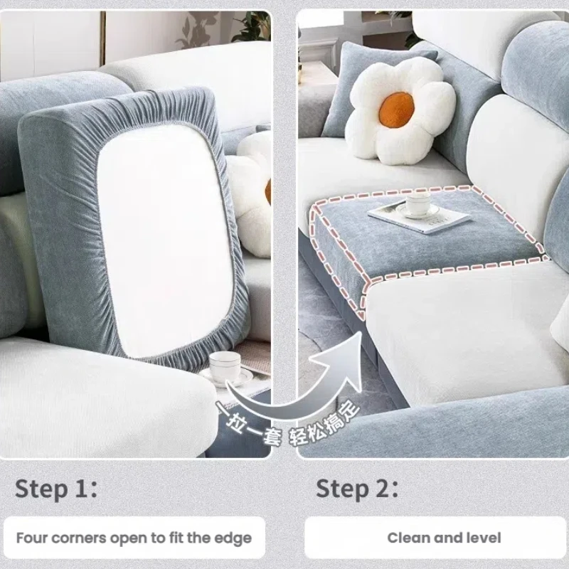 Universal Elastic Sofa Cover Full Backrest Headrest Slipcover Simple Style Chenille Seat Cushion Cover for Living Room Furniture - Image 3
