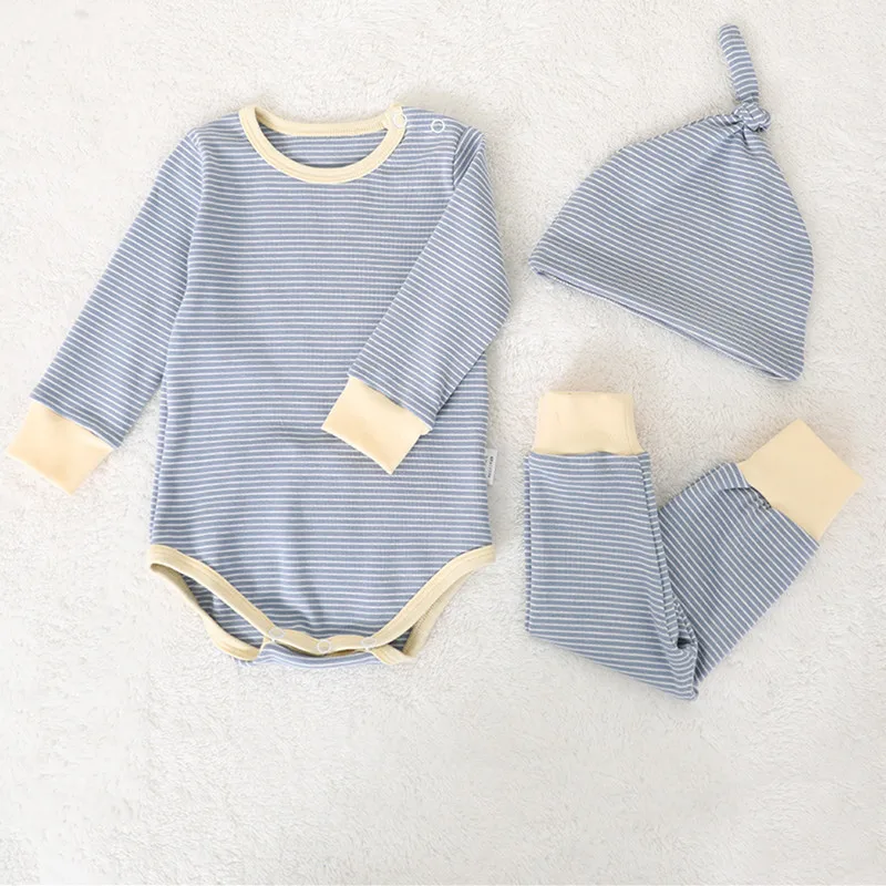 3Pcs Newborn Infant Clothes Sets Cotton Stripe Long Sleeve Bodysuit + Pant + Hat Baby Clothing - Image 3