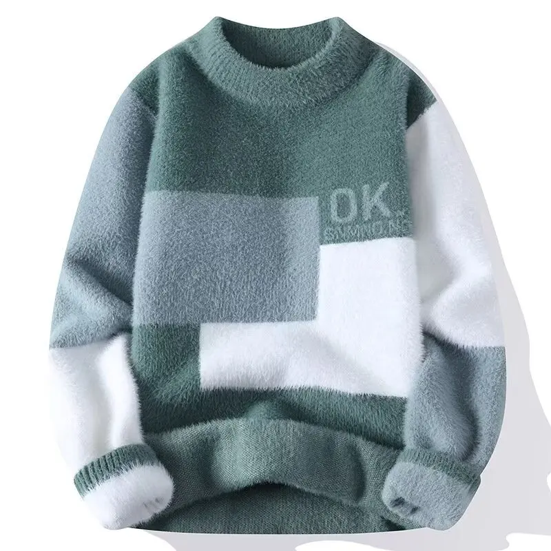 2024 New Men's Plush Sweater Pullovers Korean Winter Warm O Neck Black Sweater High Quality Cool Top Fashionable Men's Clothing - Image 6