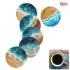 4/6 Pcs Blue Ocean Round Wooden Coasters & Placemats Set Home Cafe Party Table Decor Durable Drink Coasters For Stylish Dining
