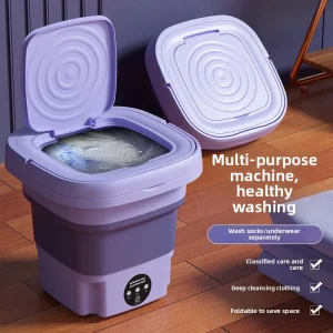 8L Mini Foldable Washing Machine with Spin Dryer Collapsible Portable Washer for Socks Underwear Panties Small Household Laundry