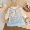 Autumn New Korean Style Baby Girl Dress, Sweet Bow Children'S Clothing Suitable For New Year (9 Months -4 Years Old)
