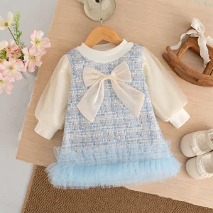 Autumn New Korean Style Baby Girl Dress, Sweet Bow Children'S Clothing Suitable For New Year (9 Months -4 Years Old)