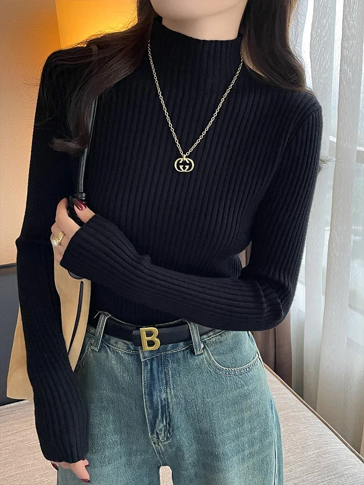 Autumn Winter Thick Solid Basic Knitting Sweater Turtleneck Pullover Women Long Sleeve Casual Slim Korean Fashion Simple Top - Image 3