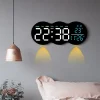 Multi-functional Digital Wall Clock with Ambient LED Light Remote Control Wall-mounted Electronic Clock Two Set Alarms Large