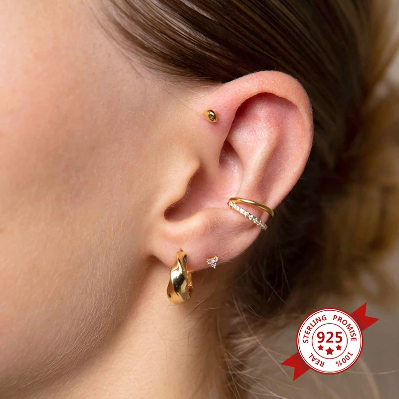 1PC Punk Ear Cuff Plated 24K Gold/925 Silver Conch Clip Earrings For Women Climbers No Piercing Fake Cartilage Earrings - Image 4