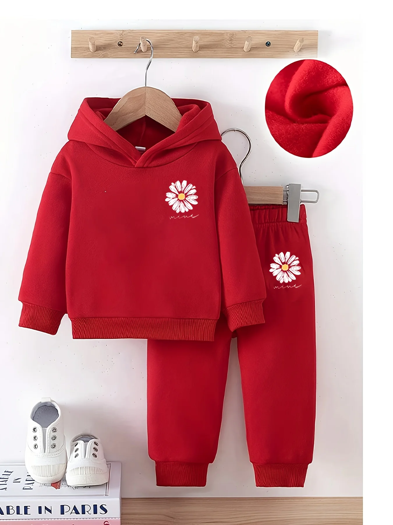Autumn Winter Baby Girl's Fleece Hoodie And Pants Set Floral Print Casual Sporty Outfit for Newborns - Image 2