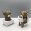 Cute Scottish Highland Cow Resin Figurines Funny Bathing & Reading Cow Statue Desk Decor for Home Bathroom Office Holiday Gift
