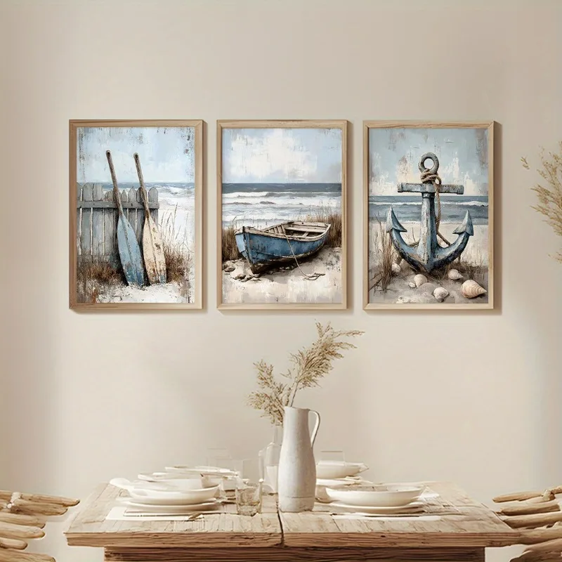 3pcs Set Canvas Wall Art Prints Nautical Beach Decor,Frameless Ocean Themed Paintings for Living Room,Bedroom, Bathroom, Office - Image 2