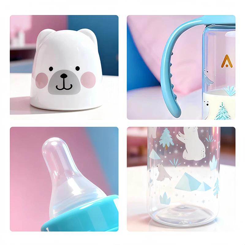 Baby bottle, 240ml Newborn PP bottle with handle, Cartoon bottle, baby feeding bottle - Image 5