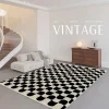 French Retro Checkerboard Rugs Soft Floor Mat Carpet for Bedroom Living Room Decoration Carpet Ins Wind Plaid Bedside