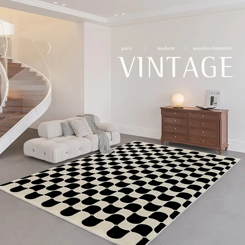 French Retro Checkerboard Rugs Soft Floor Mat Carpet for Bedroom Living Room Decoration Carpet Ins Wind Plaid Bedside