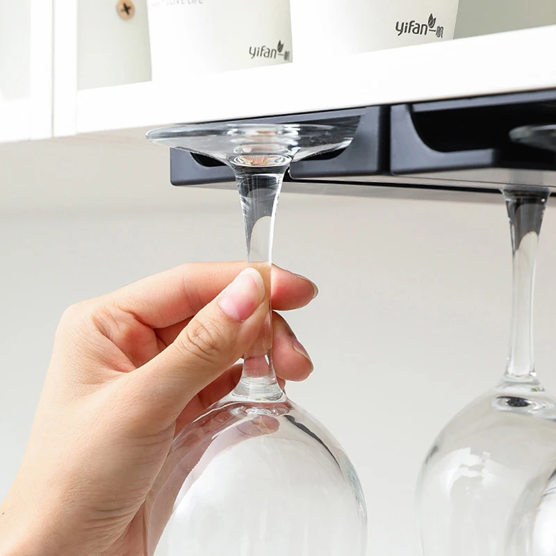 Kitchen Under Cabinet Free Punching Holder Wine Glass Rack Multi-function Classification Stemware Glass Cup Hanging Holder - Image 5