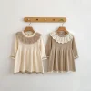 New autumn baby clothing for 0-3 years old, knitted long sleeved dress for baby girls, lace princess dress