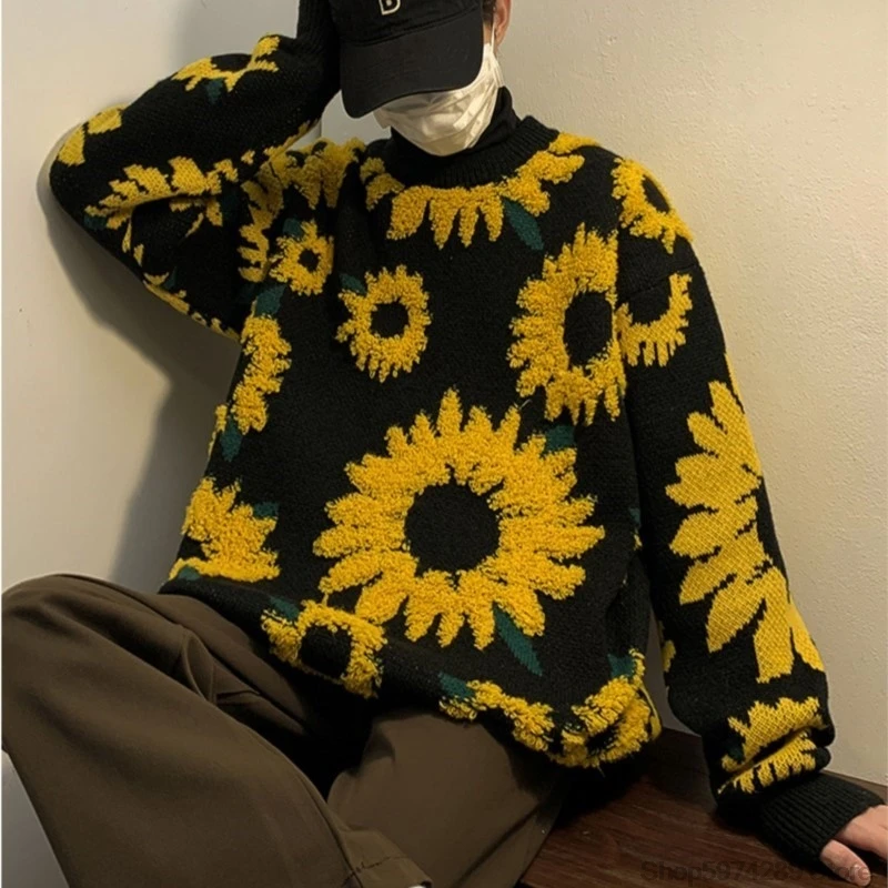 2024 Sweater Winter Sunflower Warm Baggy Fashion Male O-Neck big Pullovers Sweater Men Loose Casual Sweater Thick Knitted Unisex - Image 5