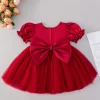 High Quality Girl Satin Skirt Children Party Formal Summer Short Sleeve Dress Baby Girl Costume