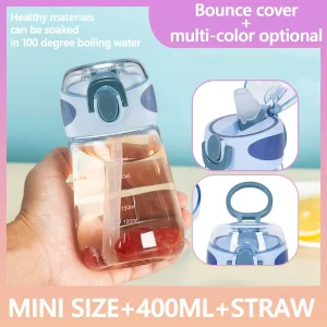1pc 400ml children's transparent outdoor sports water cup, straw, camping kettle, baby bottle, large capacity, drop resistance