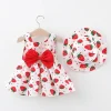 0-4 Y baby Vestidos summer seaside vacation children's dress floral sleeveless bow girl princess dress+hat Clothes