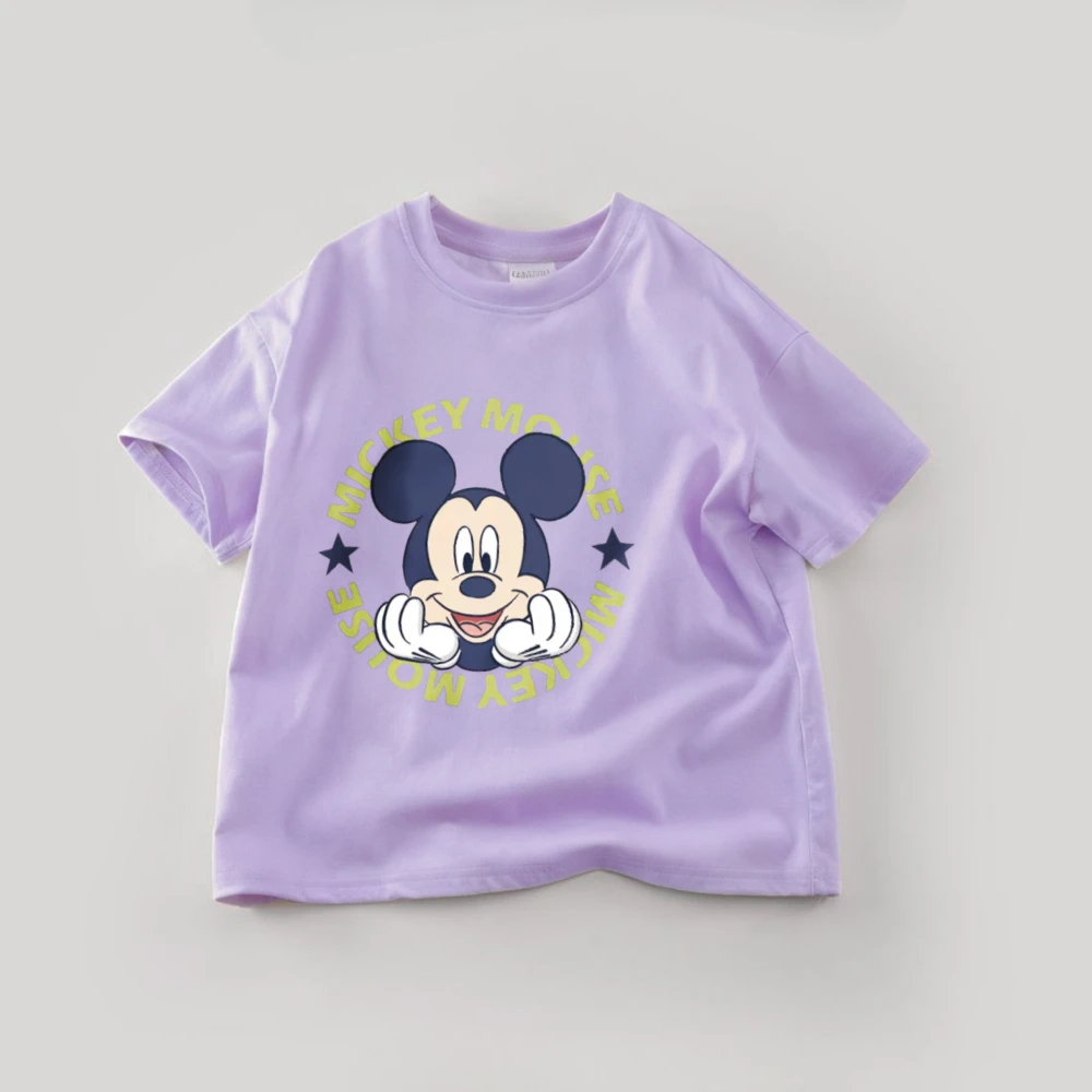 Pink Print Mickey Tees Short Sleeve Tops Baby Girls Clothing Summer Solid Color Fashion Kids Cartoon T-shirt Children's Tshirts - Image 4