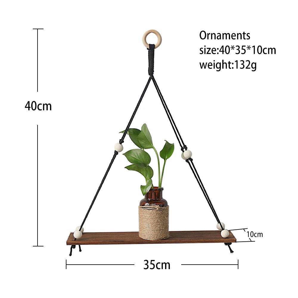 2Pcs Wooden Wall Shelf Wood Beads Macrame Leaf Floating Shelves Nordic Rome Decor Hanging Display Shelf Boho Home Decorations - Image 5