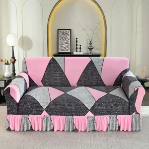 1-Piece Elastic Pleated Skirt Style Sofa Cover, Full Coverage Sofa Slipcover, Suitable for All Seasons, Simple Modern Sofa Protector, Suitable for Living Room, Study, Bedroom, Hotel, Guesthouse Sofa Cover