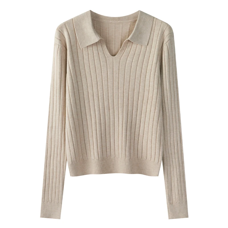 Autumn Winter Long Sleeve Knitted Sweater Women POLO Collar Pullover Female V-neck Elastic Skinny Knit Base Layer Tops Jumpers - Image 5