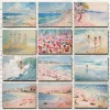 Summer Landscape Seaside Beach Bathing Atmosphere Posters Modern oil painting Canvas Painting Wall Art Pictures Home Room Decor
