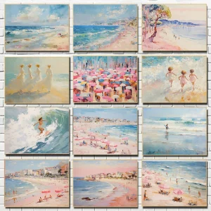 Summer Landscape Seaside Beach Bathing Atmosphere Posters Modern oil painting Canvas Painting Wall Art Pictures Home Room Decor