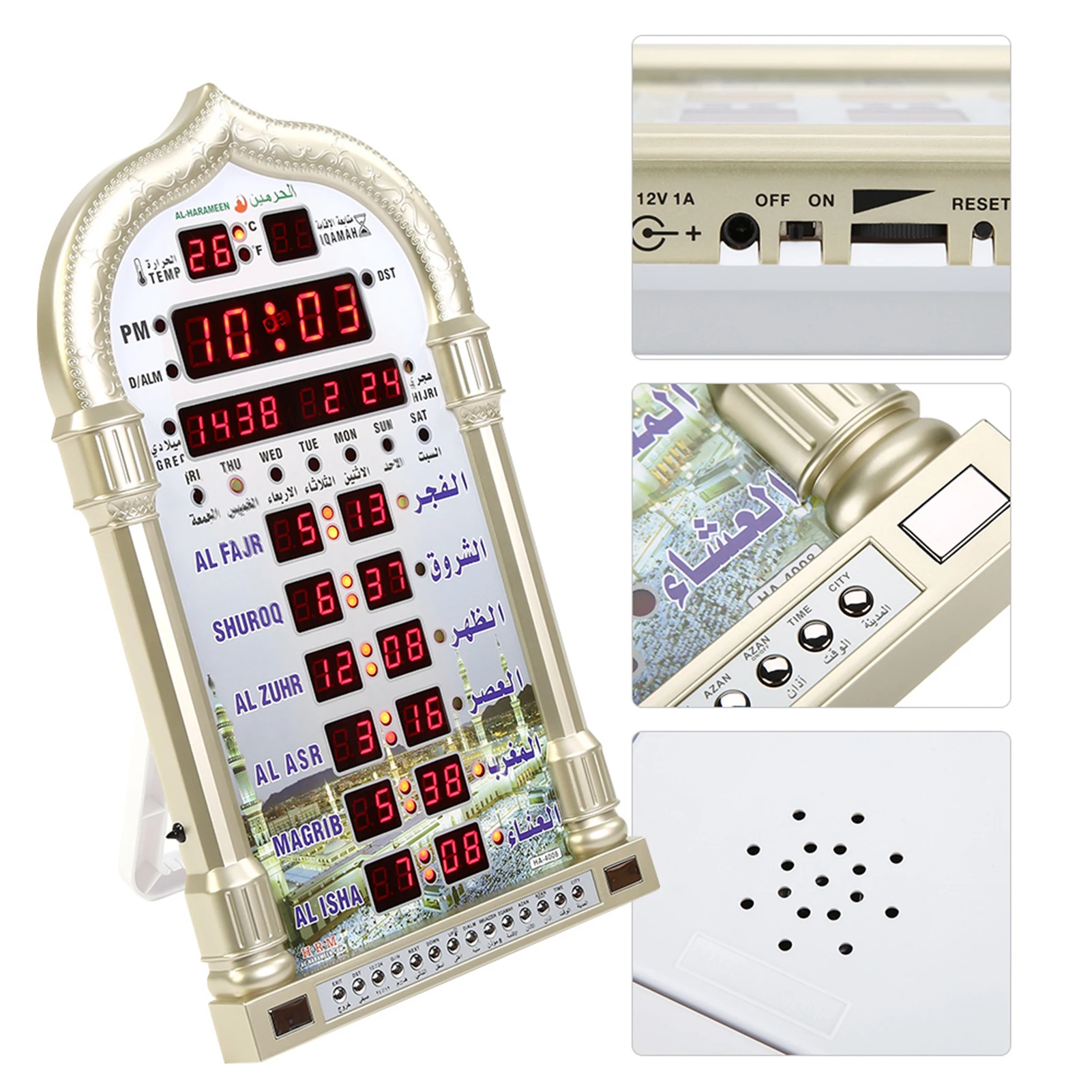 HA-4008 Wall Calendar Mosque Digital Islamic Clock Muslim Gift Alarm Azan Prayer Digital Clock EU 110-240V - Image 2