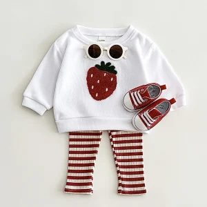 0-3Y Baby Girl Clothing Toddler Boys Sets Infant Suit Long Sleeved Pullover Shirt Cotton Newborn Baby Clothes Fruit Embroidery