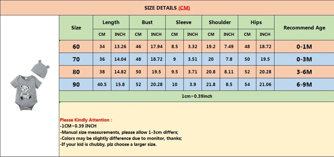 2PCS Newborn Baby Boy Romper Little Bear Print Summer Short Sleeve Bodysuit Leisure Time Jumpsuit+Hat for Infant Boy 0-9 Months - Image 6