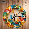 LEGO-Inspired Silent Round Wall Clock - Large Face with Colorful Building Blocks Design, Mechanical Quartz Movement, Auto-Shut