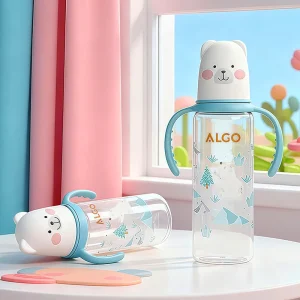 Baby bottle, 240ml Newborn PP bottle with handle, Cartoon bottle, baby feeding bottle