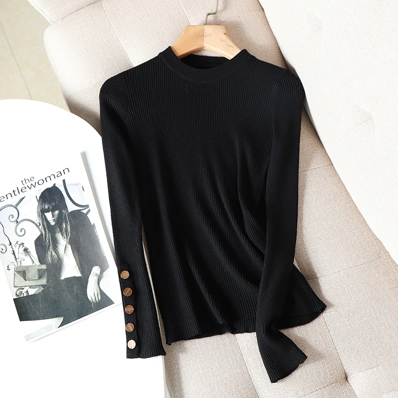 2026 Female Slim Knitted Soft Jumper Tops Autumn Winter Women Casual Sweater Pullovers Button Long Sleeve O-neck Chic Sweater - Image 5