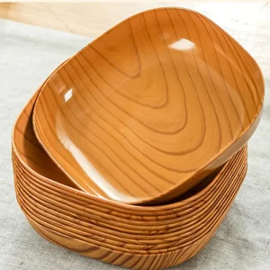 1-10X Japanese-style Plastic Dish Multifunctional Simple Imitation Wood Grain Bone Spitting Dish Household Food Grade Fruit Bowl