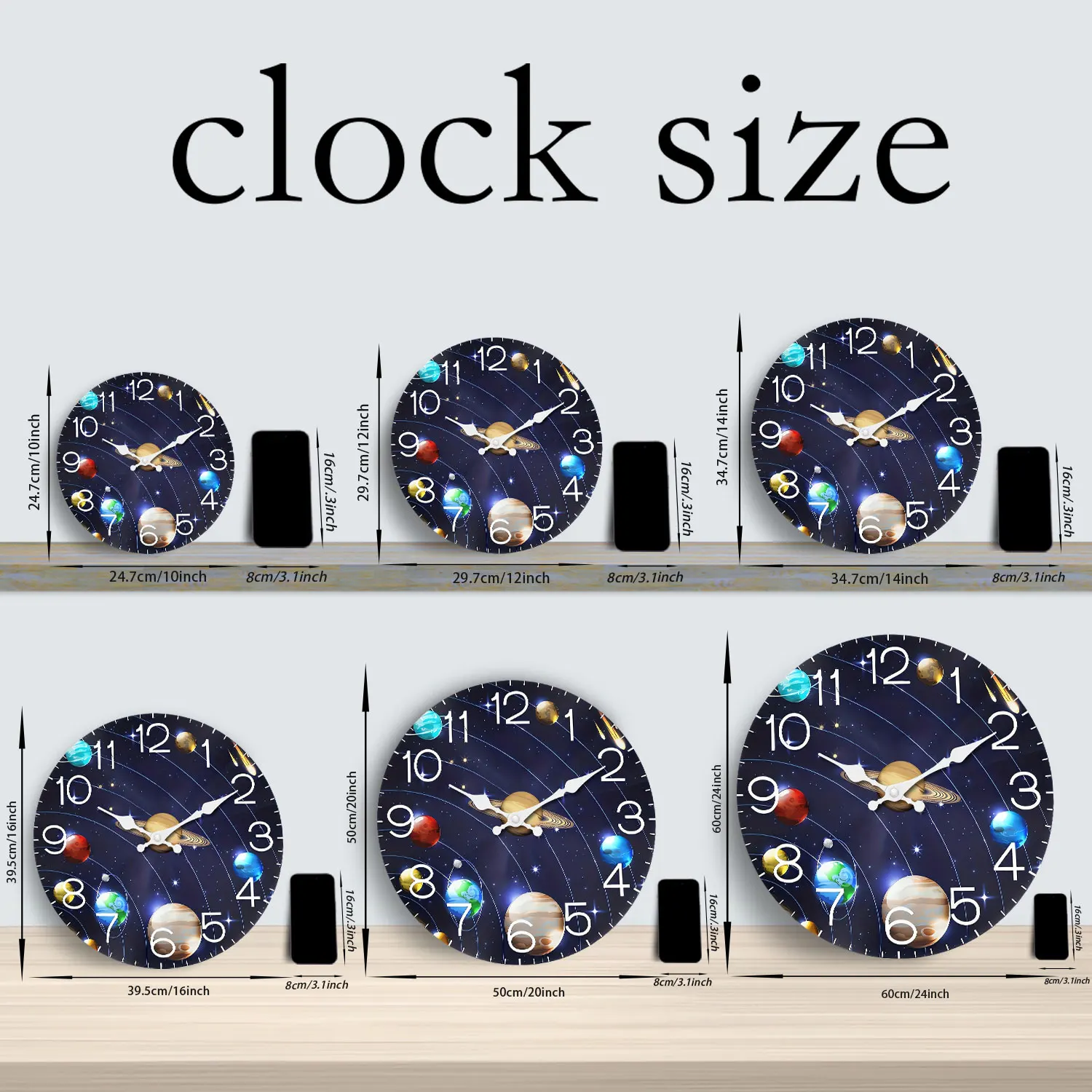 Universe Planet Pattern Wooden Wall Clock, 10-14inch Silent Wall Clocks, Aa Battery Powered, Suitable for Living Room, Bedroom, Office, Valentine's Day, Carnival, Ramadan Festival, (No Batteries) - Image 3