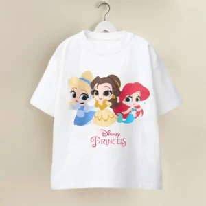 Summer Casual Baby Tees Disney Princess+Minnie Mouse Print Kids Crew Neck T-shirts 0-6Y Children's Loose Daily Wear Clothing