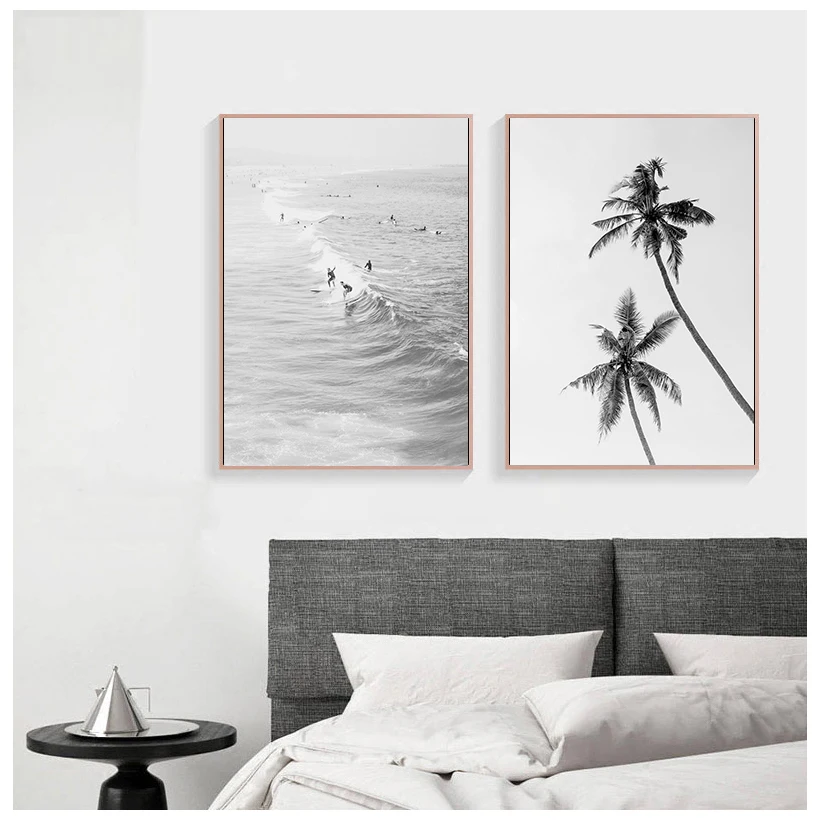 Surf Poster California Wall Art Black and White Ocean Print Beach Canvas Painting Surfing Coastal Decor for Living Room - Image 2