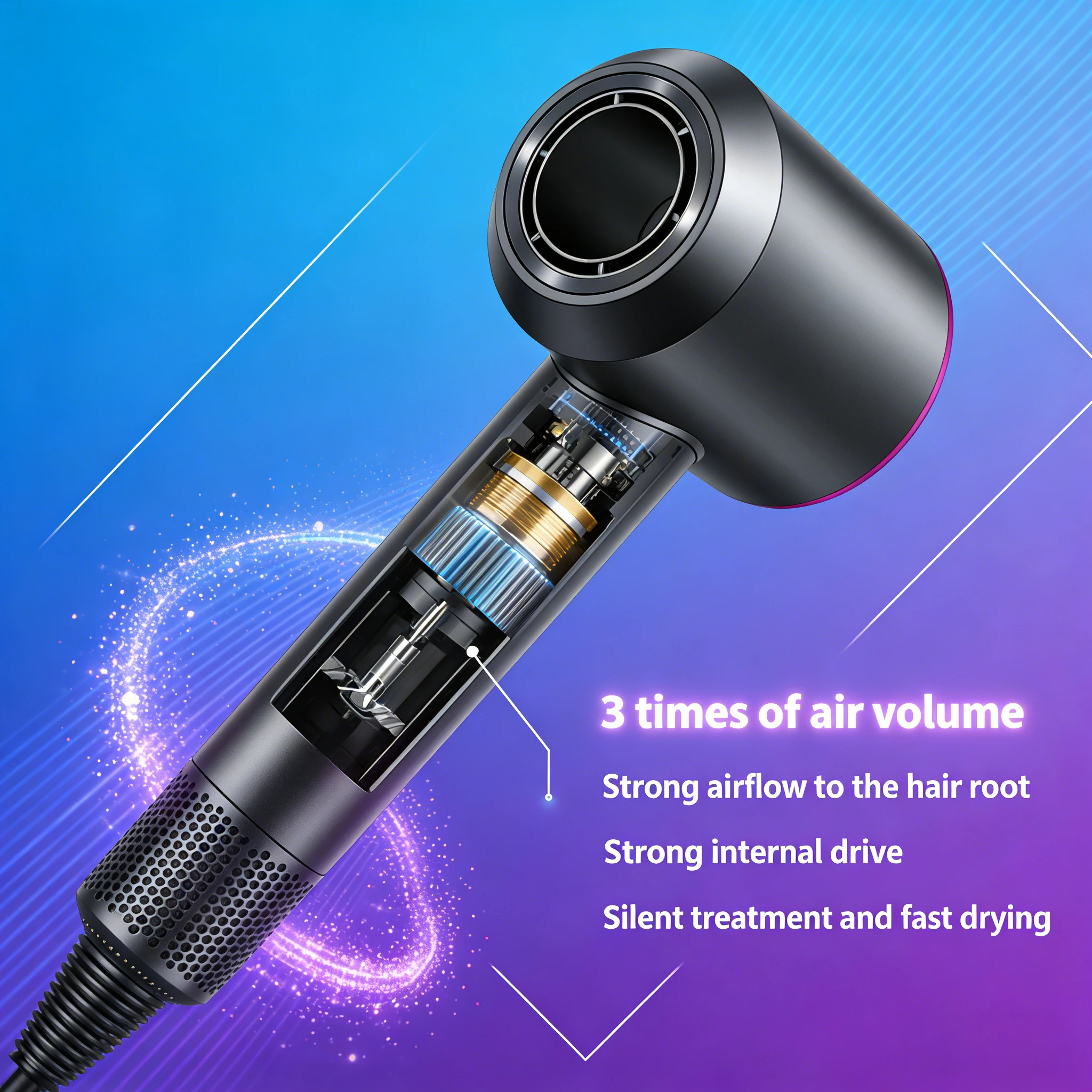 5 in 1 Professional Hair Dryer, with Hot and Cold Air Functionality - Lightweight and Thermostatic Styling Tool for Smooth Hair - Image 5