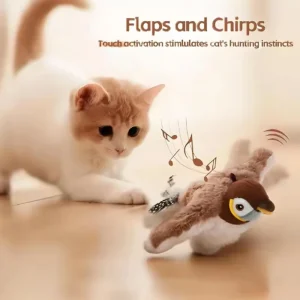 Cat Toy Interactive Flapping Bird with Catnip Rechargeable Simulation Bird Cat Toys Touch Activated Fluffy Plush Toys for Cats