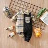 Newborn Clothes With Grid Splicing Comfortable For Boys And Girls Spring And Autumn Long Sleeved Baby Jumpsuit+Hat Two-Piece Set