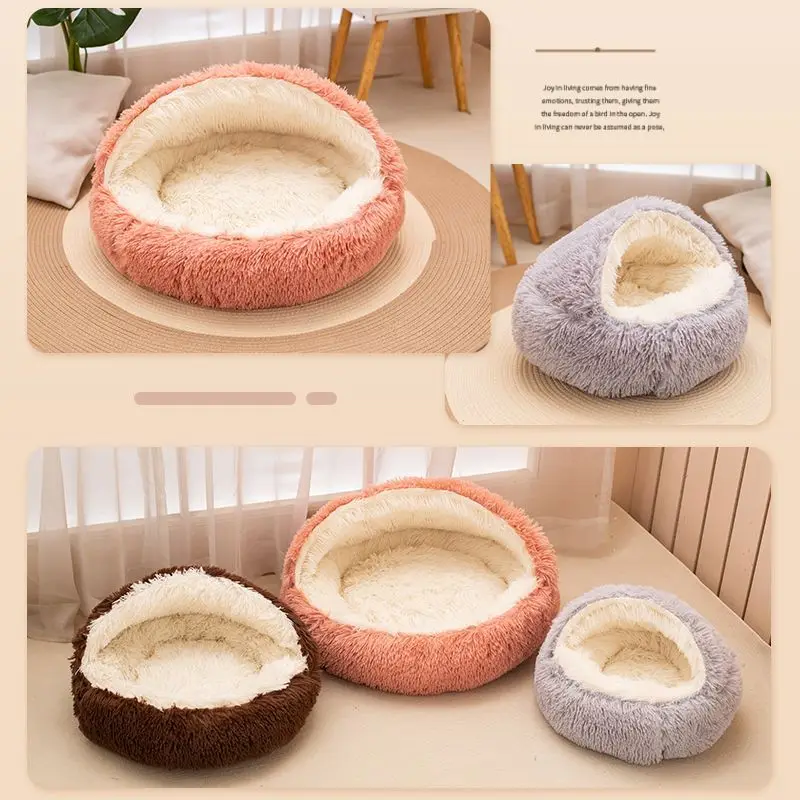 2 in 1 Soft Plush Pet Bed 50CM with Cover Round Cat Bed Pet Puppy Mattress Warm Cat Dog Sleeping Nest Cave for Small Dogs Mats - Image 3