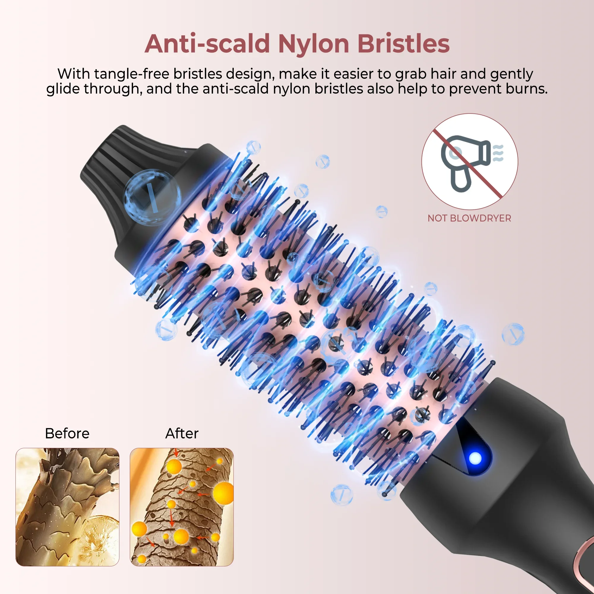 3 in1 Thermal Brush Ionic Heated Round Brush Ionic Hair Curler/Straightener with Anti-Scald Hair Curling Iron Hair Styling Tools - Image 5